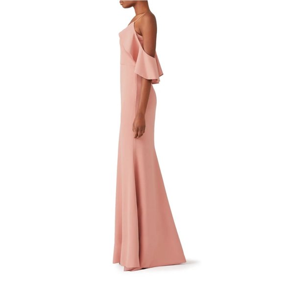 Christian Siriano Clay Ruffle Gown Ruffle Sleeve Maxi Dress Pink Crepe Size 12 - Picture 5 of 16